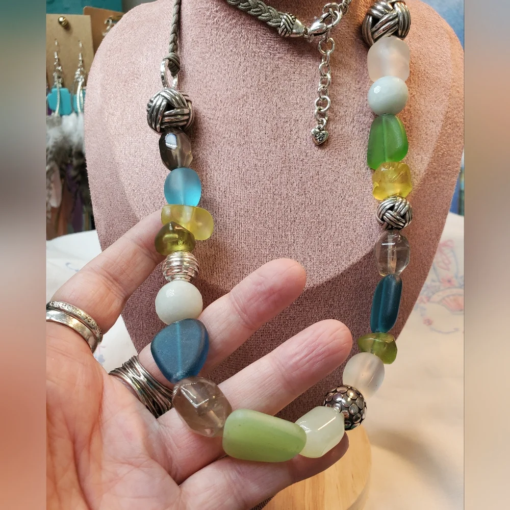 Brighton Necklace Sea Candy Long Beaded Corded Necklce In SILVERTONE